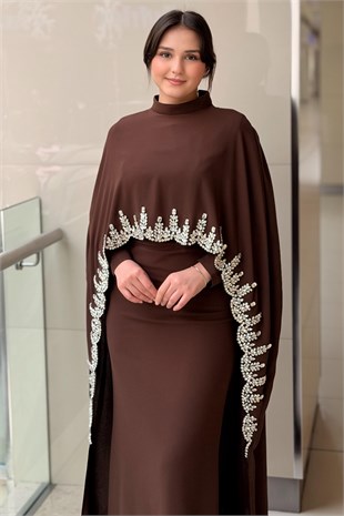 Fashion Night Taş İşlemeli İçli Dışlı Senti Krep Abiye