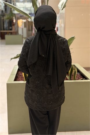 Ghisa V YAka Güpür Çiçekli Astarlı Ceket