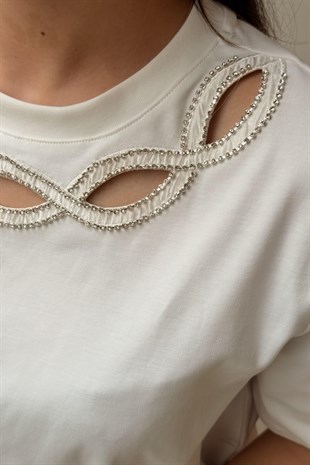 İpekyol Strass Taş İşlemeli Cutout Tişört