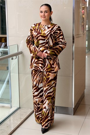 Kahma Zebra Desen Pantolonlu Takım