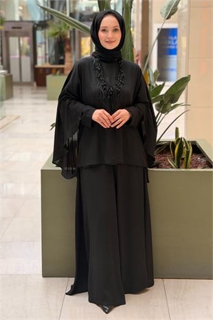 Ghisa Aksesuar Kolyeli İçlikli Şifon Tunik Pantolon Takım