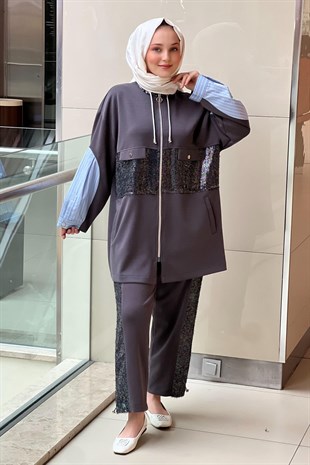 Ghisa Renkli Payet Detaylı Modal Pantolonlu Takım