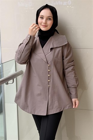 Ghisa Verev Ribana Triko Yaka Asimetrik Düğmeli Tunik