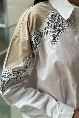 Twist Nakışlı Çift Renk Cotton Gömlek