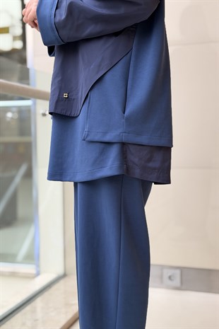 Ghisa Önden Fermuarlı Paraşüt Kumaş Garnili Tunik pantolon Takım