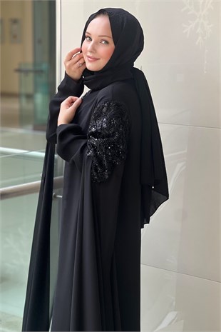 Heddy İç Elbiseli Omuzu Pul Payet Deatylı Abaya