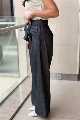 Ceremony Keten Denim Önden Bağlama Detaylı Bol Paça Pantolon