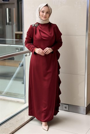 Matex Yanı Fırfır Detaylı Abiye Elbise