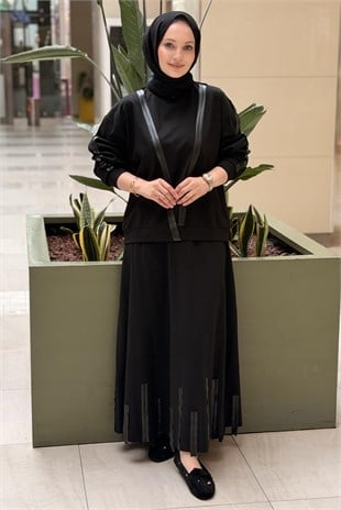 Ceremony Kolu Önü Ve Etek Ucu Şirit Deri Detaylı Luna Takım
