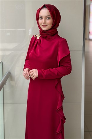 Matex Yanı Fırfır B.Beden Detaylı Abiye Elbise