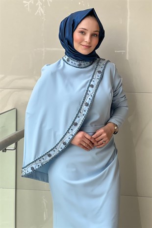 White Corner Taşlı Çıkarılabilir Kapaklı Balık Abiye