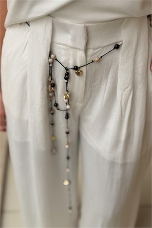 Twist Boncuklu Kuşaklı Wide Leg Pantolon
