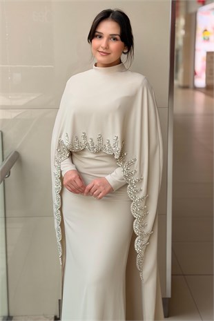 Fashion Night Taş İşlemeli İçli Dışlı Senti Krep Abiye
