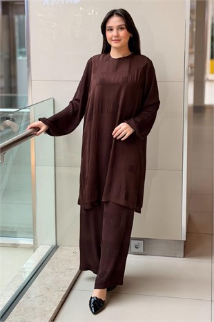 Nurcan Çetin Heddy Kare Desenli Tunik Pantolon Takım
