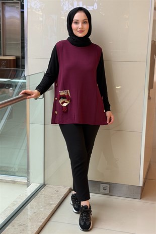 Ghisa Yanları Düğmeli Etnik Desen Cepli Yelek