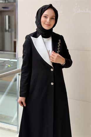 Matex Kruvaze Yaka Uzun Ceket Kolsuz İç Elbise Abiye İkili Takım