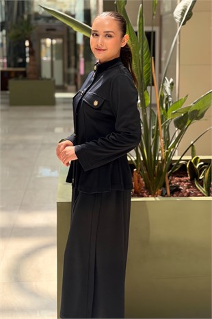 Ghisa Dik yaka Önden Çıtçıtlı Ceket Etek Takım
