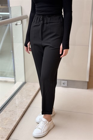 Sentez Beli Lastikli İnce Duble Paça Pantolon