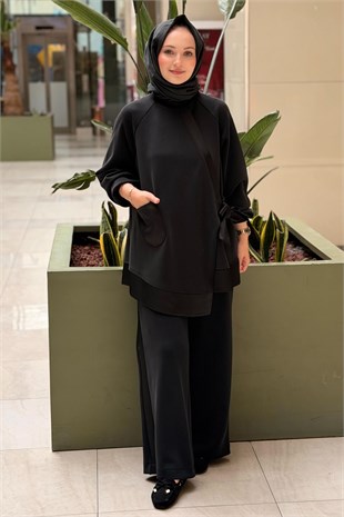 Nuss Kapaklı Çapraz Bağlı Tunik Pantolon Takım