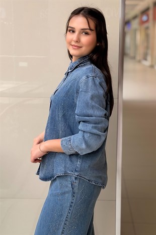 İpekyol Hotfix Baskılı Denim Gömlek