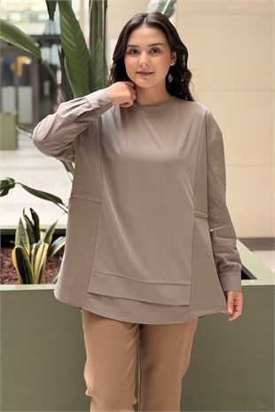 Tığ Triko Kumaş Mix Büzgülü Tunik