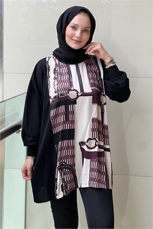 Ghisa Saten Triko Kombinli Desenli Tunik