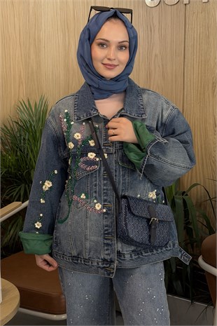 Ghisa Boncuk İşlemeli Kot Ceket
