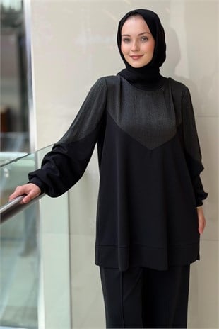 Nuss Tunik Sim Kumaş Kombinli Pantolonlu Takım