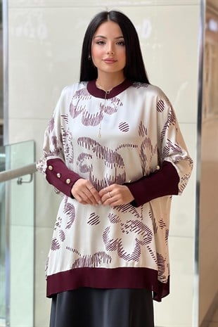 Ghisa Zincir Desen Kolları Düğmeli Trikolu Tunik