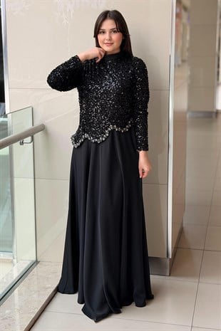 Matex Pul Payet Detaylı Kavis Abiye Elbise