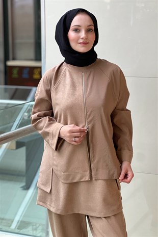 Ghisa Mix Kumaş Parça Desenli Tunik Pantolon Takım