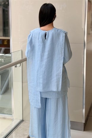 Ceremony Bluzunun Önü Parçalı Bol Paça Pantolonlu Nil Takım