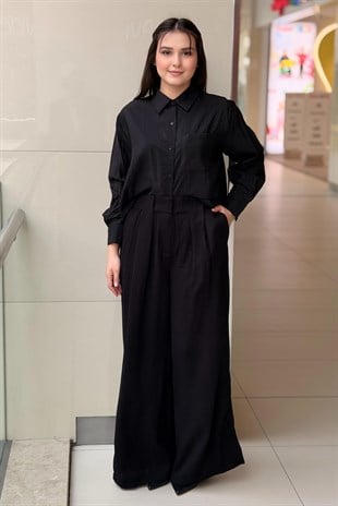 Twist Boncuklu Kuşaklı Wide Leg Pantolon