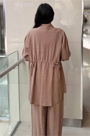 Nurcan Çetin Broş Detaylı Gömlek Pantolon Basic Takım