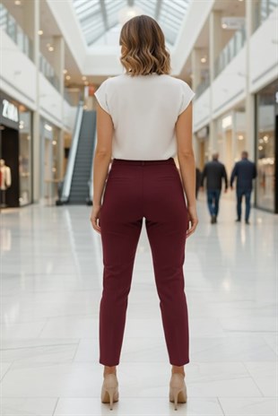 Sentez Arkası Lastikli Tek Düğme Pantolon