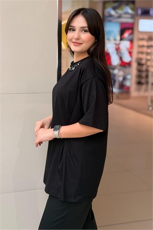 Kahma Yaka Taş İşlemeli T-Shirt
