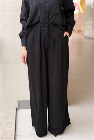 Twist Boncuklu Kuşaklı Wide Leg Pantolon