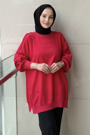 Ghisa Kolları Plise Merserize Detaylı Tunik