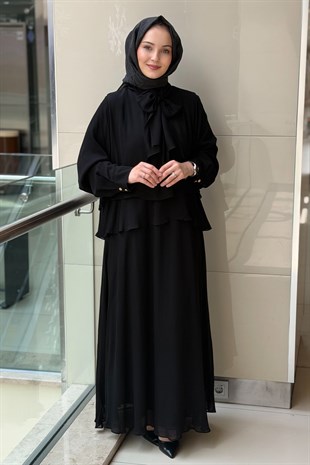 Ghisa Şal Yaka Fırfır Detaylı Elbise