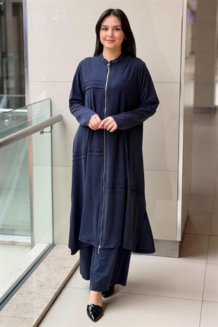 Nurcan Çetin Fermuarlı Yatay Nervür Detaylı Kap Pantolon Takım
