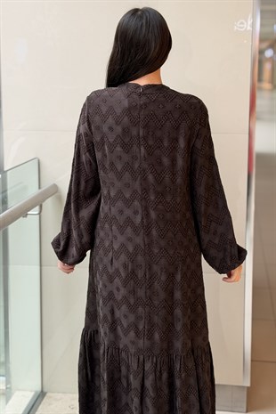 Nuss Zigzag Desenli Tam Boy Elbise