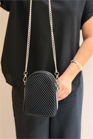 Mahal Bags Örgü Dokulu Çift Fermuarlı Çapraz Çanta