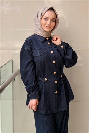 Ghisa Apoletli Pırıltılı Detaylı Ceket Pantolon Takım