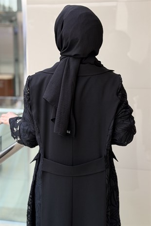 Matex Kruvaze Yaka Kol Uçları Taşlı Yakma Kap Uzun Kollu İçlikli B.Beden İkili Abaya