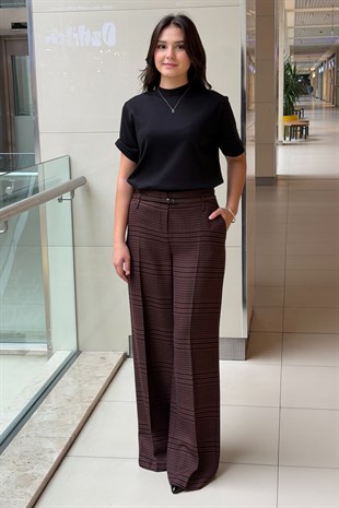 İpekyol Ekose Desen Wide Leg Fit Pantolon