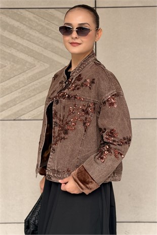 Mahal Pul Payet İşlemeli Astarlı Denim Ceket