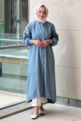 Ghisa Pis Dikişli Boydan Fermuarlı Denim Pamuk Kap