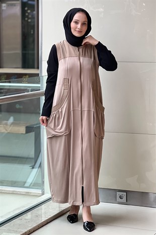 Nurcan Çetin Torba Cepli Palaska Kemerli Fermuarlı Tam Boy Yelek