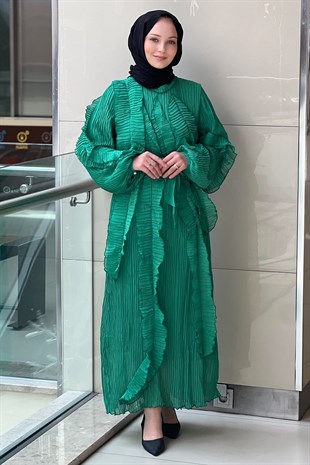 Mahal Boğazlı Fırfırlı Elbise