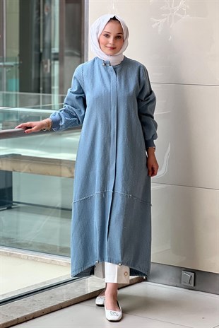 Ghisa Pis Dikişli Boydan Fermuarlı Denim Pamuk Kap